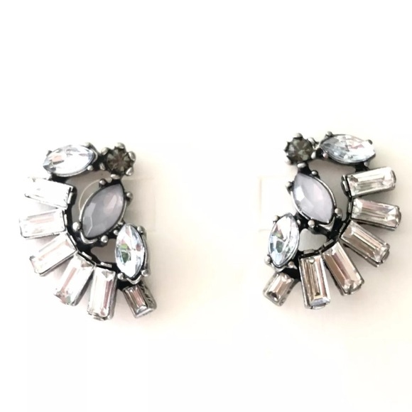 NWT Banana Republic Opal Fan Silver Art Deco Crystal Baguette Earrings - Picture 9 of 12